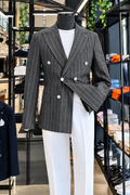 Dark Grey Striped Double Breasted Blazer by Italian Vega (Special Edition)