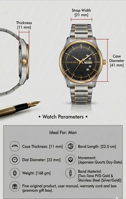 Italian Vega Royale Wave Two-Tone Stainless Steel Watch