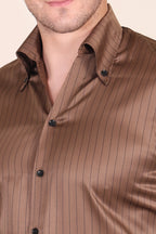 Old Money Brown Satin Stripe One Piece Collar Shirt  by Italian Vega®