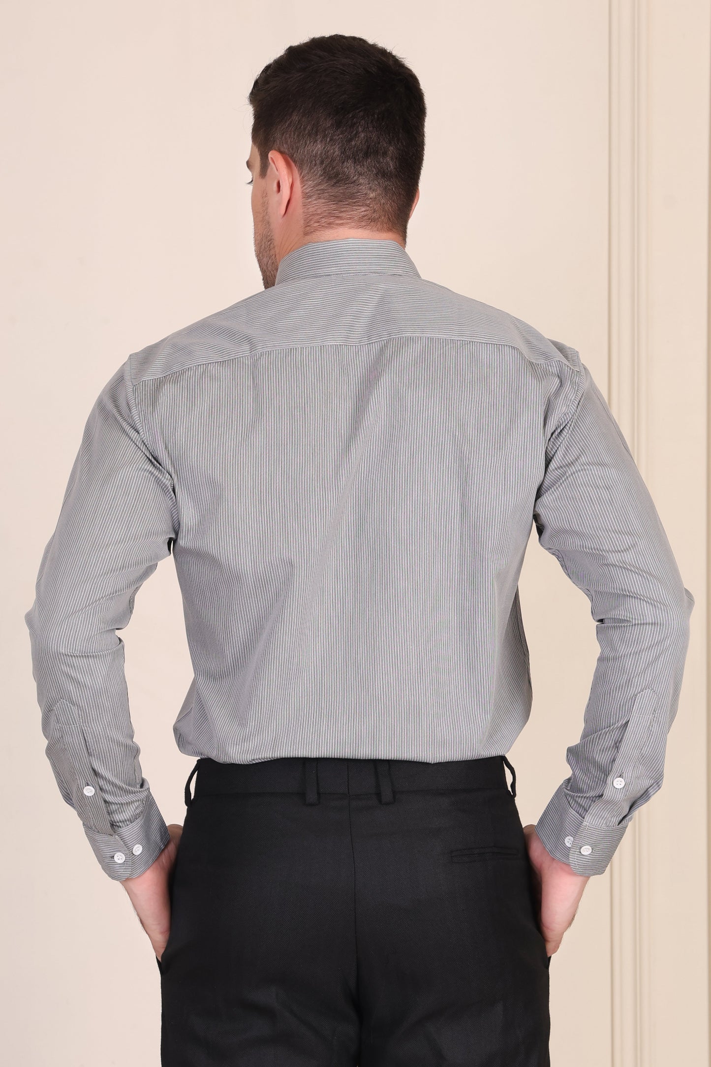 Old Money Black Pencil Stripe One Piece Collar Shirt by Italian Vega®