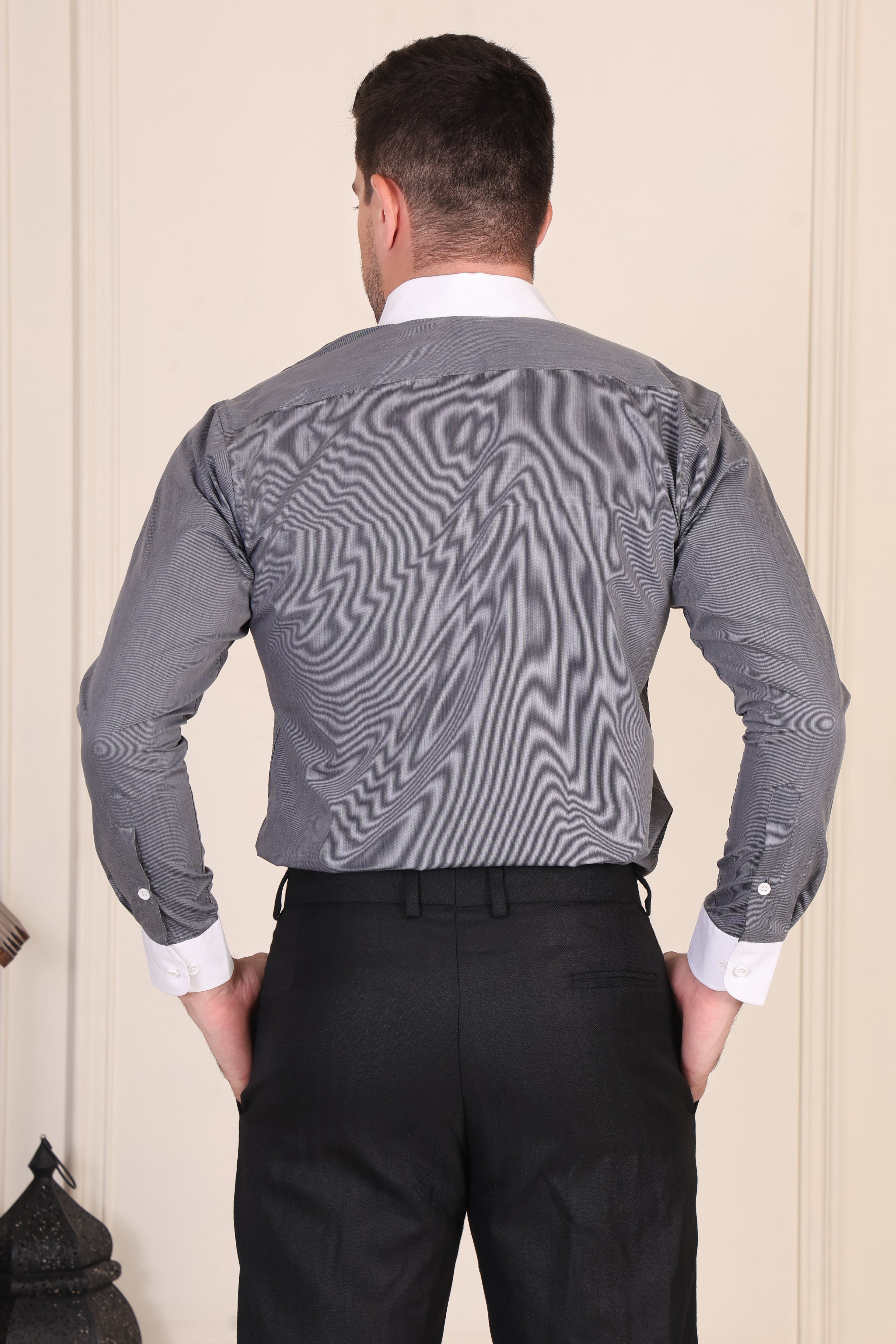 Old Money Charcoal Grey Contrast Pinstripe Shirt by Italian Vega®