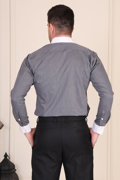 Old Money Charcoal Grey Contrast Pinstripe Shirt by Italian Vega®