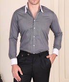 Old Money Charcoal Grey Contrast Pinstripe Shirt by Italian Vega®