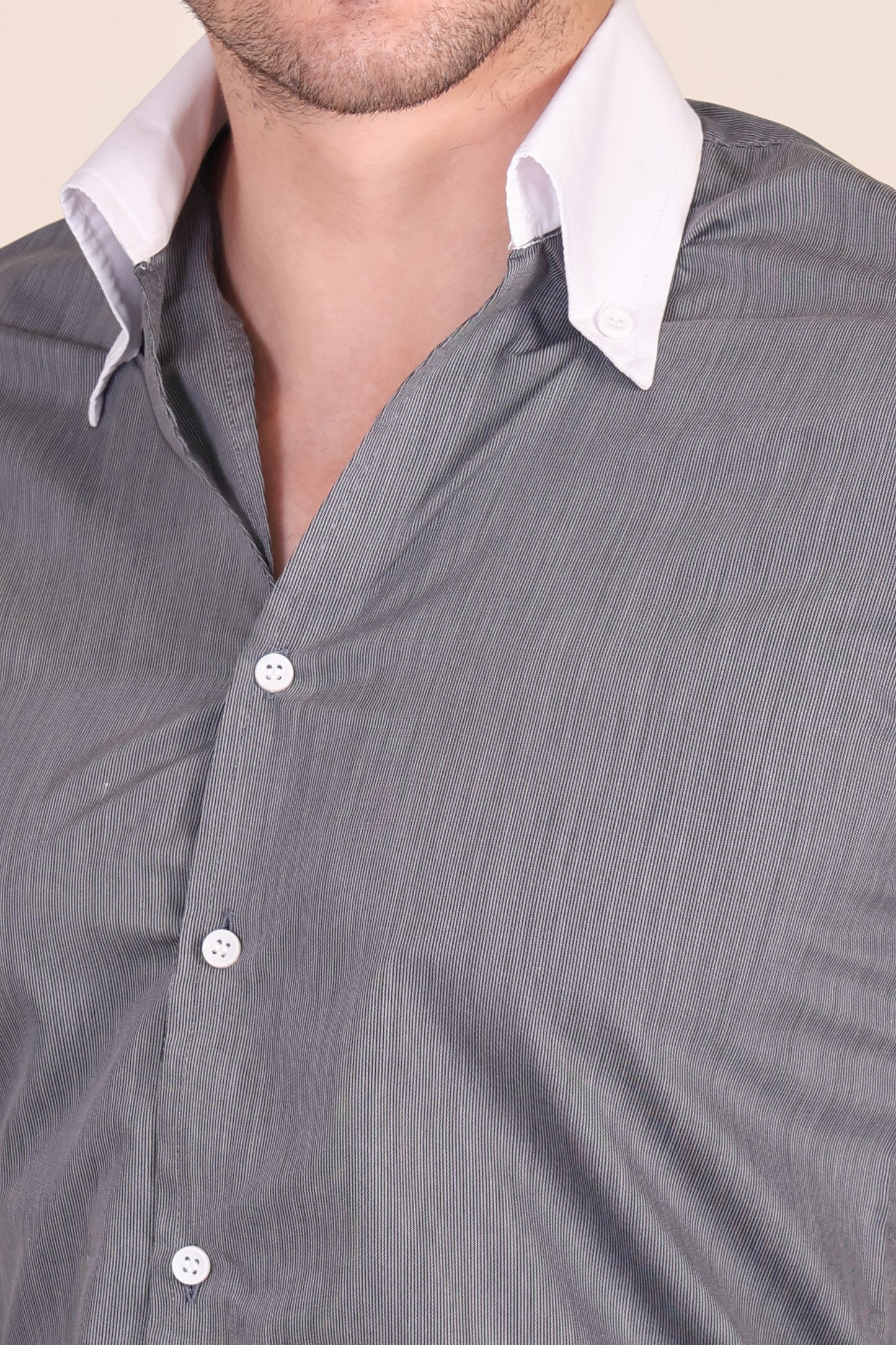 Old Money Charcoal Grey Contrast Pinstripe Shirt by Italian Vega®