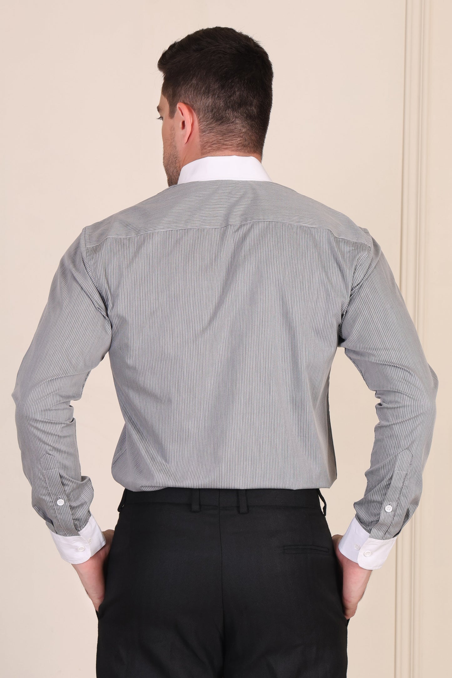 Old Money Black Contrast Pencil Stripe One Piece Collar Shirt by Italian Vega®