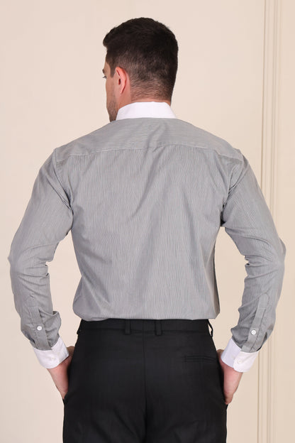 Old Money Black Contrast Pencil Stripe One Piece Collar Shirt by Italian Vega®