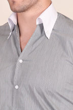 Old Money Black Contrast Pencil Stripe One Piece Collar Shirt by Italian Vega®