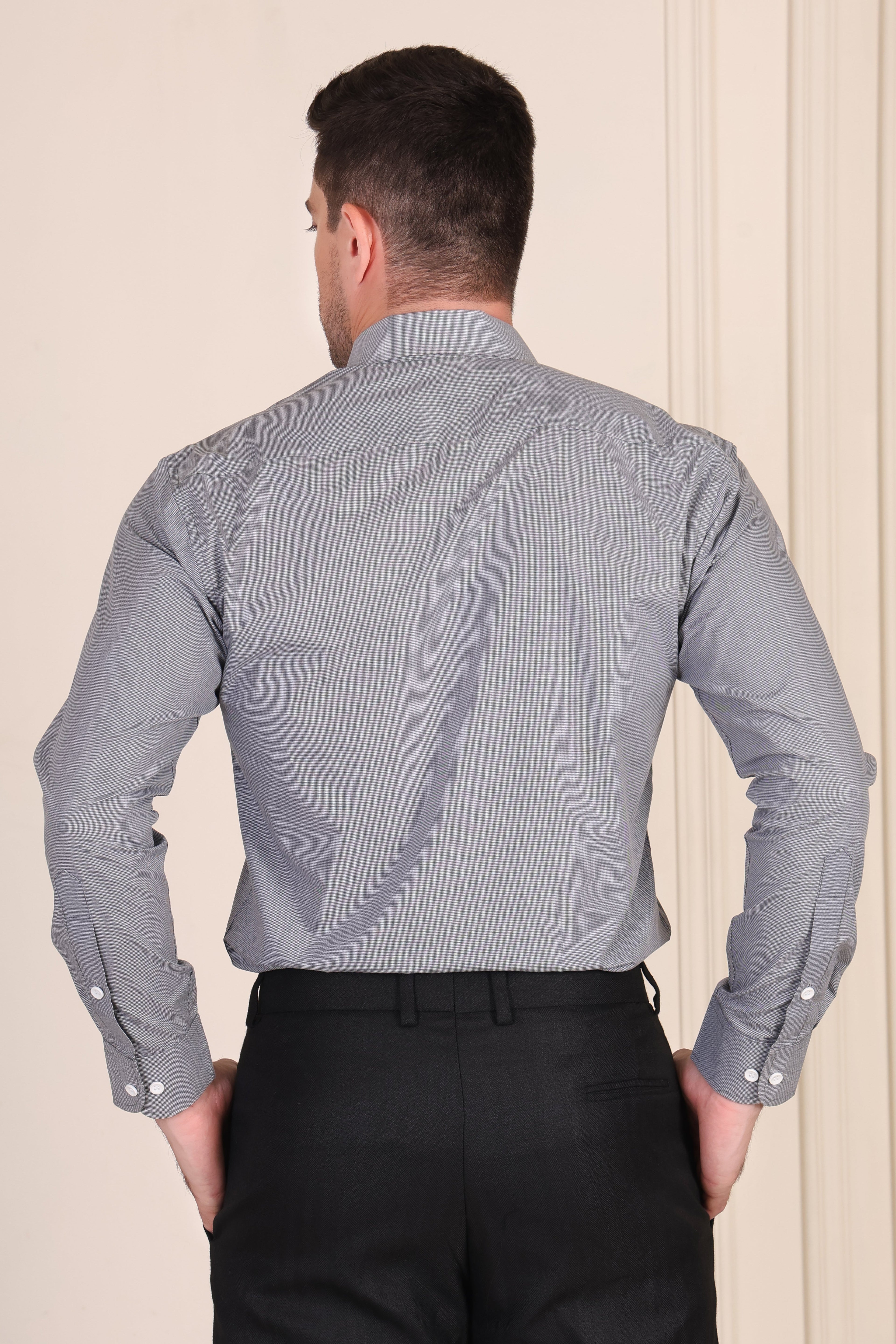 Old Money Grey Textured One Piece Collar Shirt by Italian Vega®