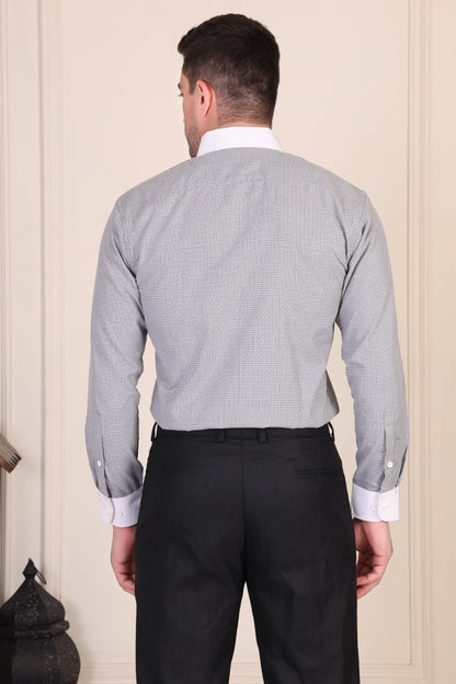 Old Money Light Grey Contrast Glen Check One Piece Collar Shirt by Italian Vega®