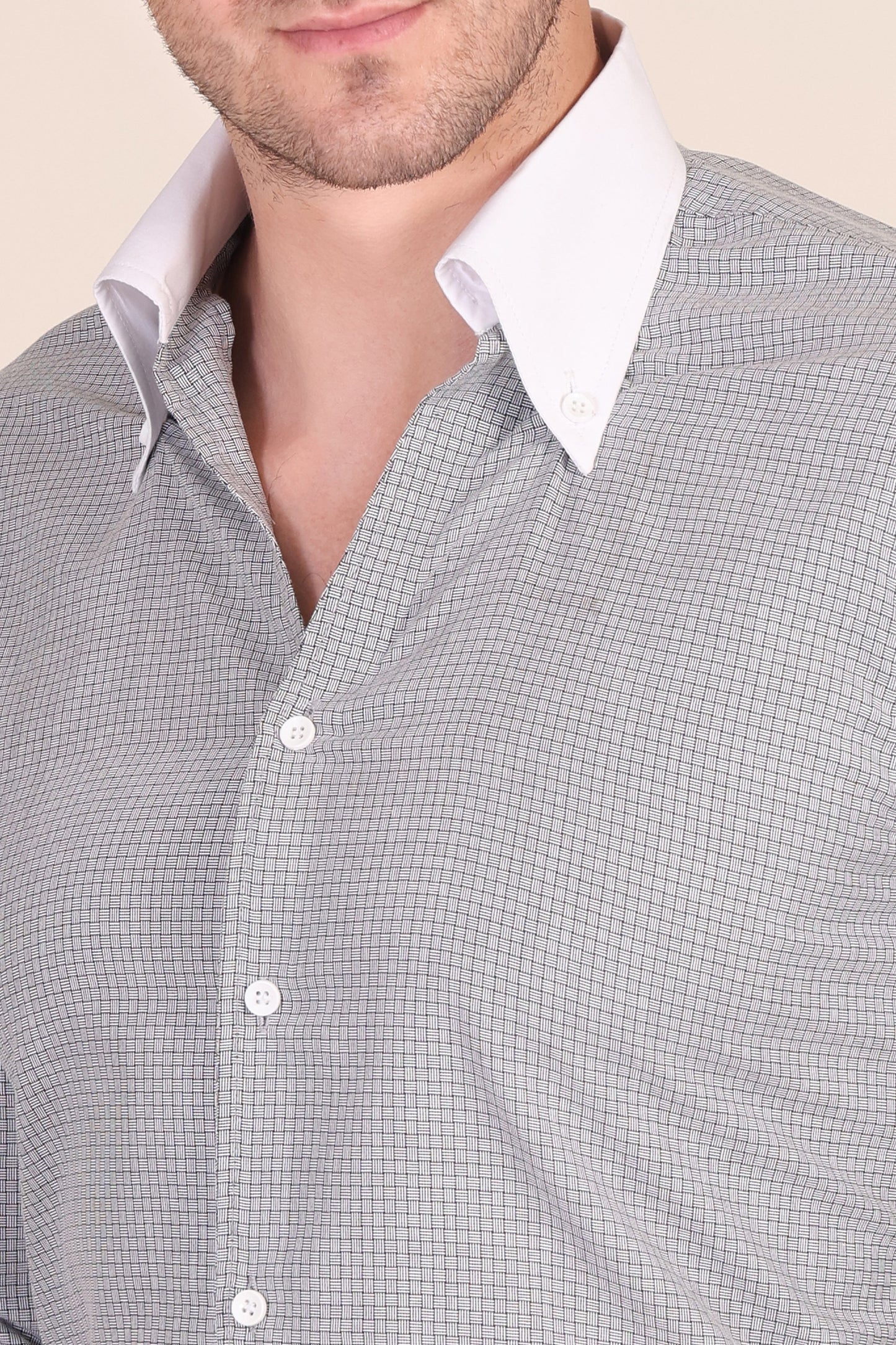 Old Money Light Grey Contrast Glen Check One Piece Collar Shirt by Italian Vega®