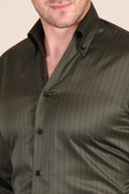 Old Money Olive Satin Stripe One Piece Collar Shirt by Italian Vega®