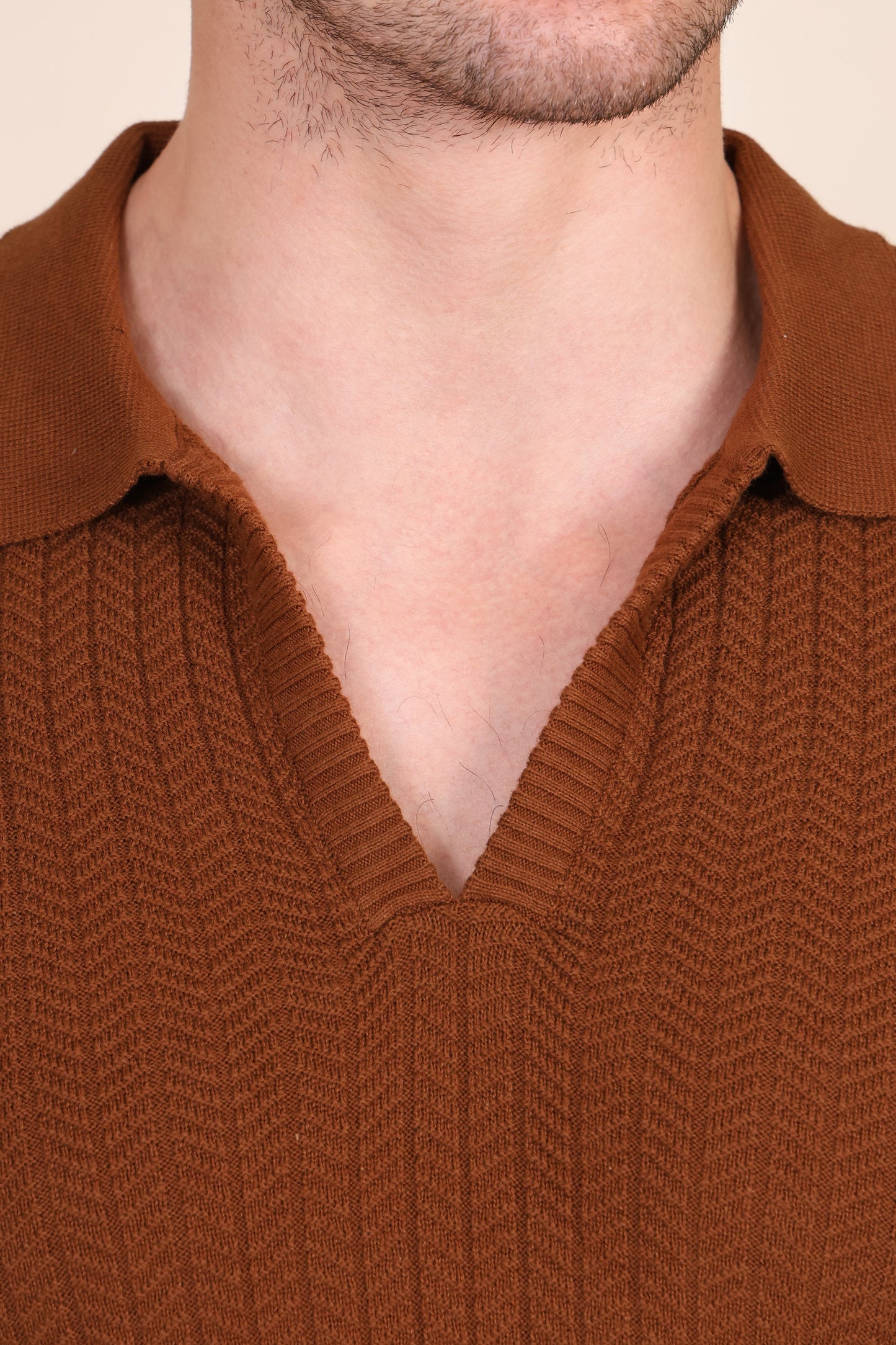 Herringbone Brown Full Sleeves Knit Polo by ITALIAN VEGA®