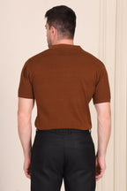 Herringbone Brown Half Sleeve Knit Polo by ITALIAN VEGA®