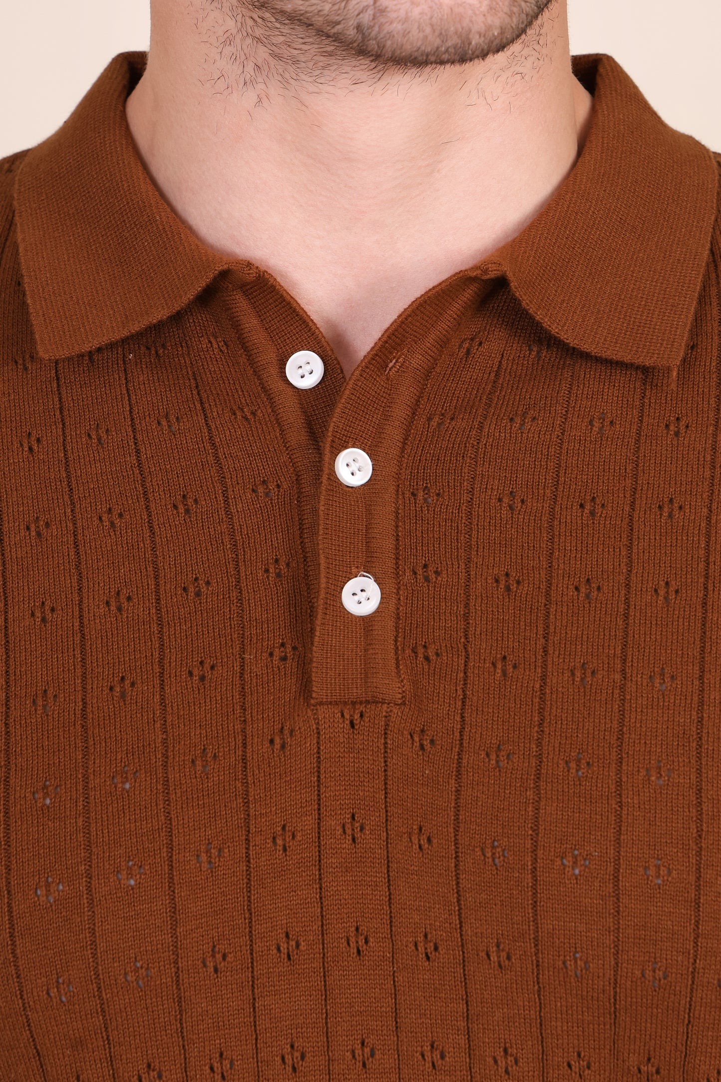 Brown Wide Stripes Full Sleeves Knit Polo by ITALIAN VEGA