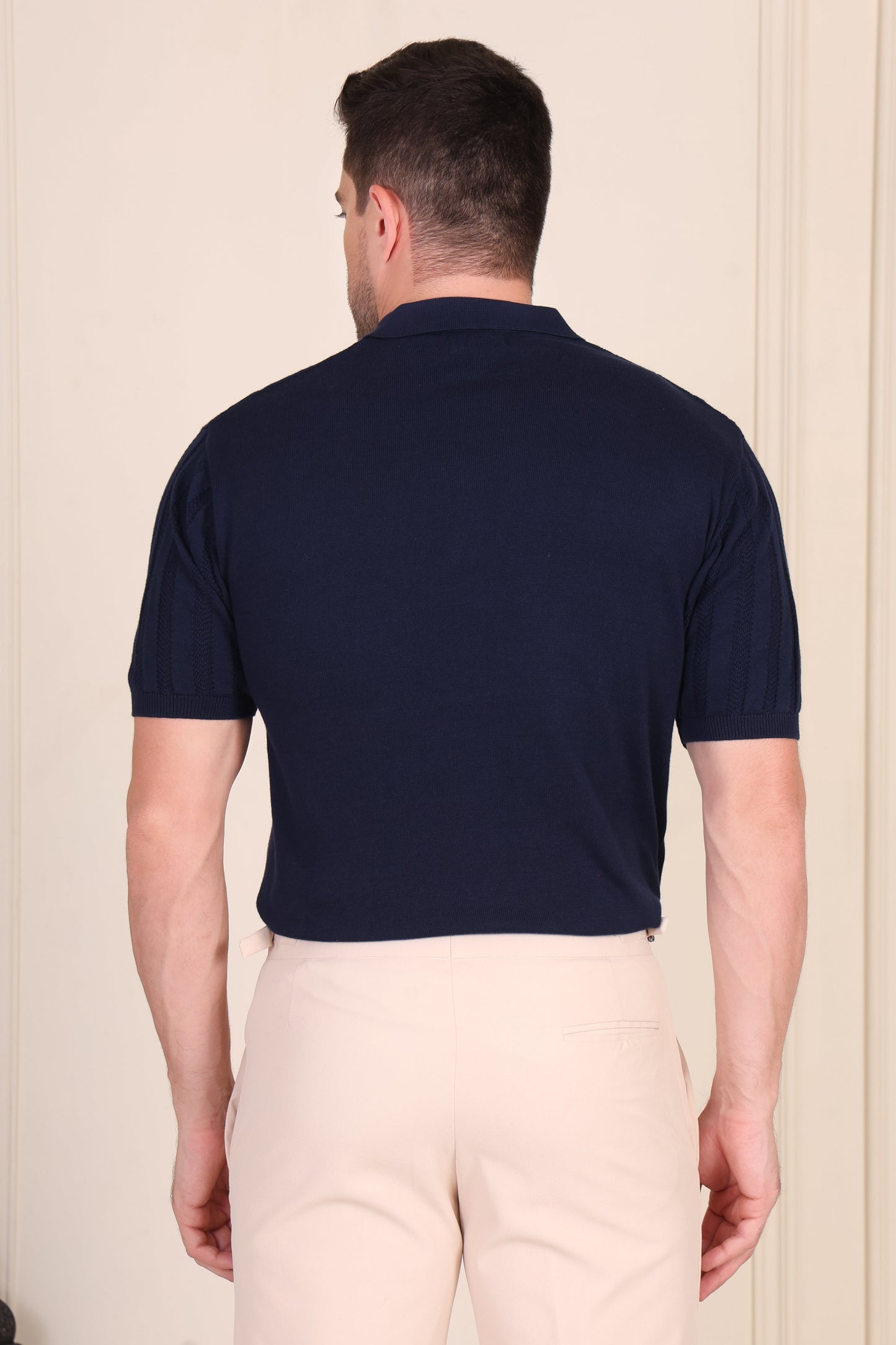 Herringbone Navy Knit Polo by ITALIANVEGA®