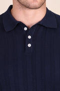 Herringbone Navy Half Sleeve Knit Polo by ITALIANVEGA®