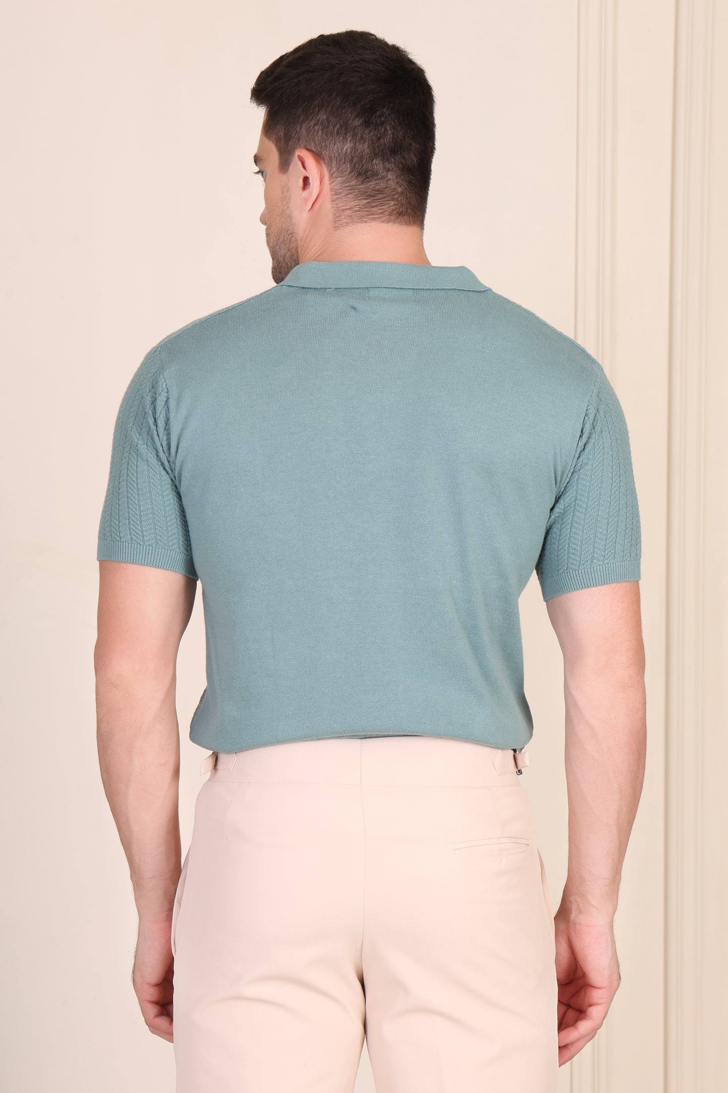 Herringbone Sage Green Knit Polo by ITALIAN VEGA®