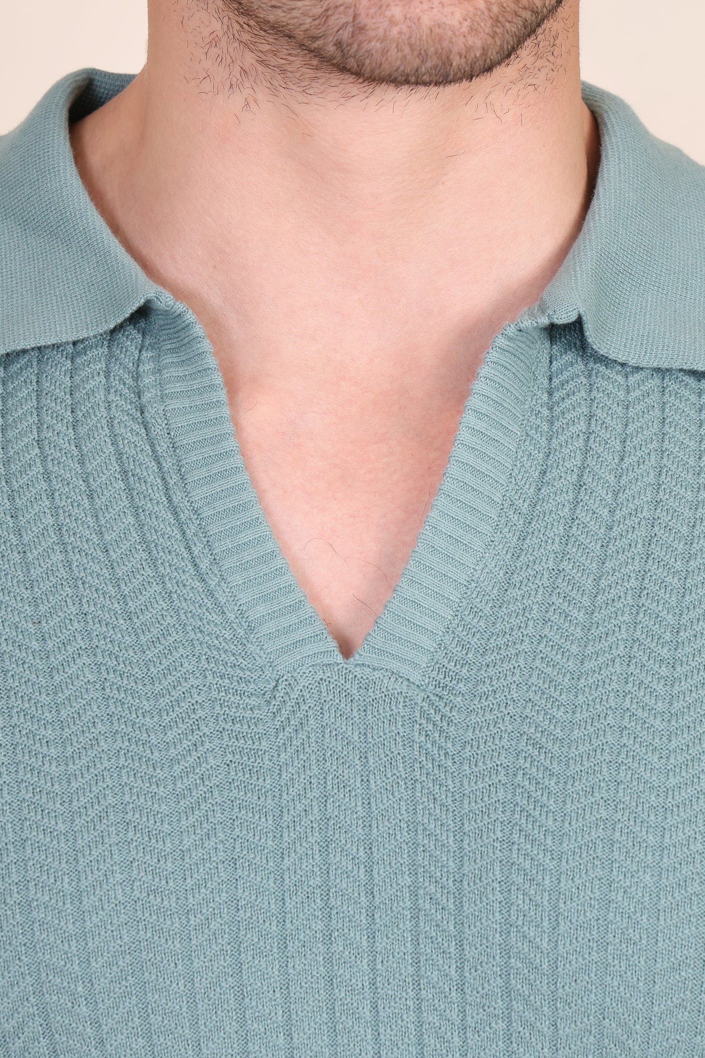Herringbone Sage Green Knit Polo by ITALIAN VEGA®