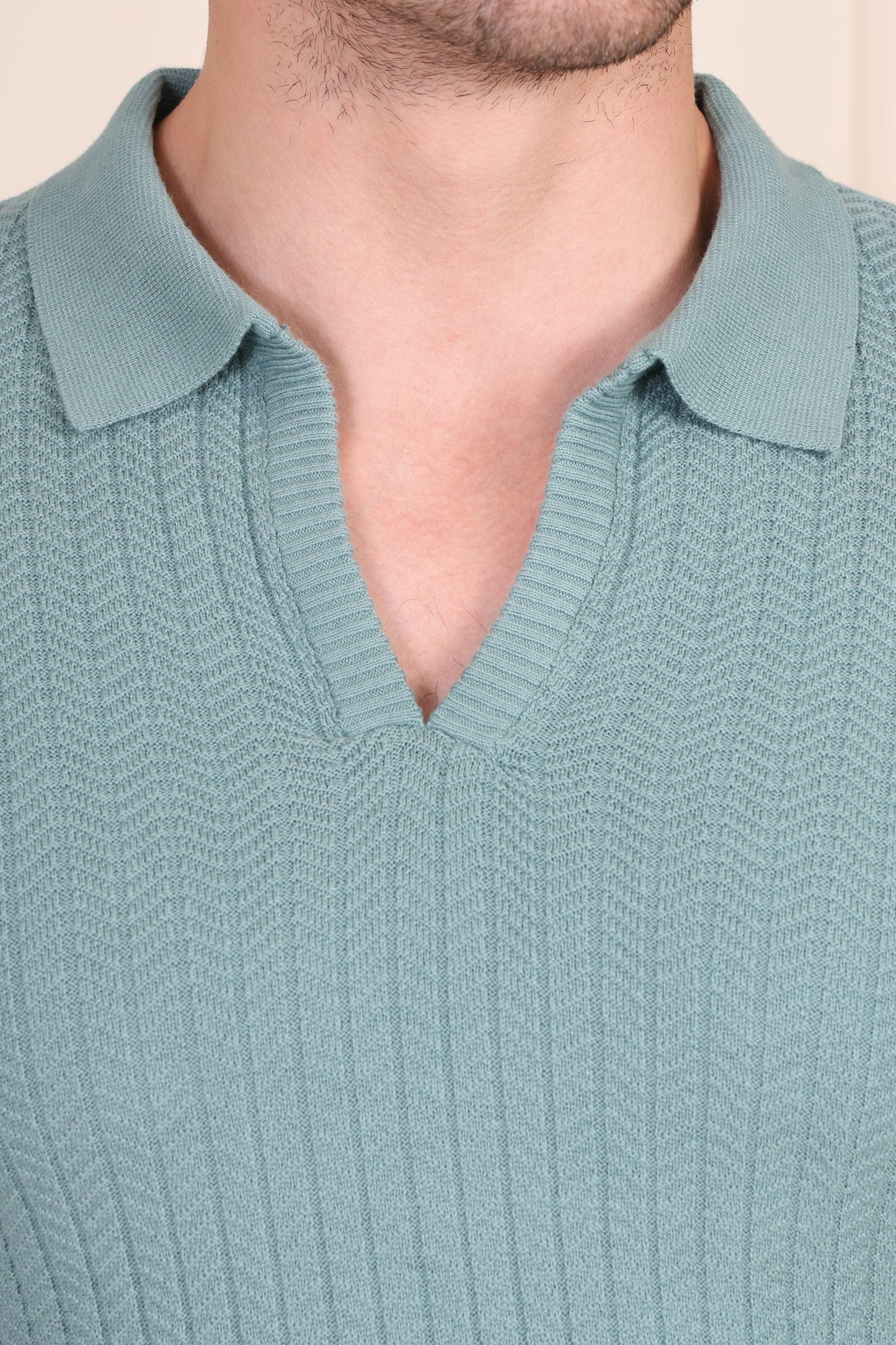Herringbone Sage Green Full Sleeves Knit Polo by ITALIANVEGA