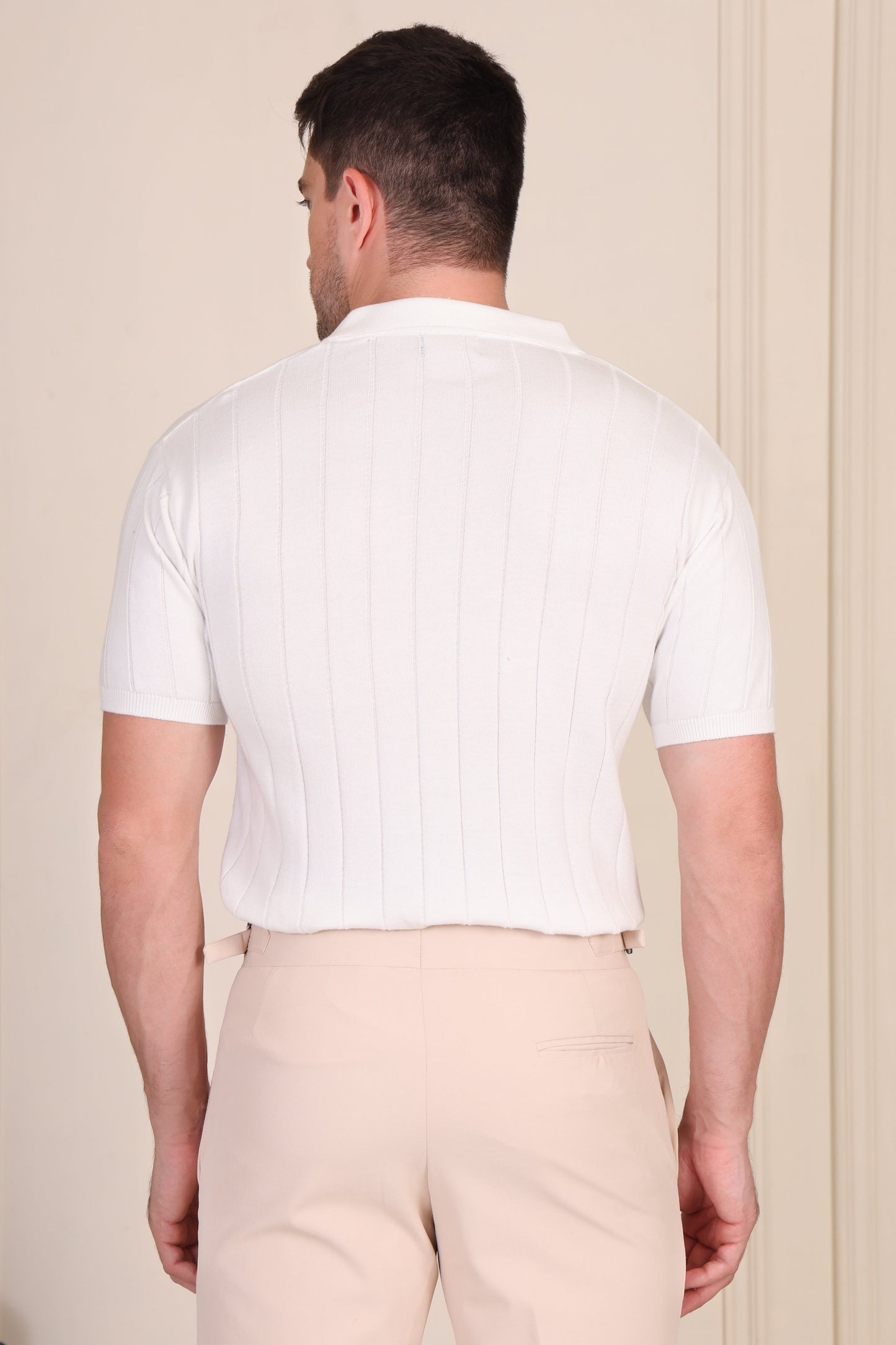White Knit Polo | Wide Ribbed by ITALIANVEGA®