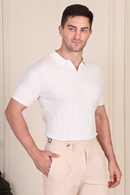 White Knit Polo | Wide Ribbed by ITALIANVEGA®