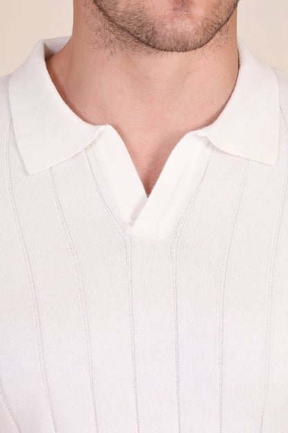 White Knit Polo | Wide Ribbed by ITALIANVEGA®
