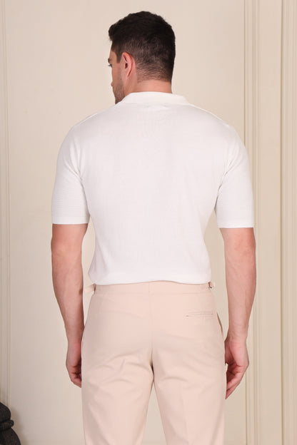 White Flat Knit Polo by ITALIANVEGA®