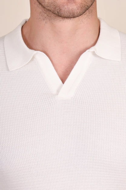 White Flat Knit Polo by ITALIANVEGA®
