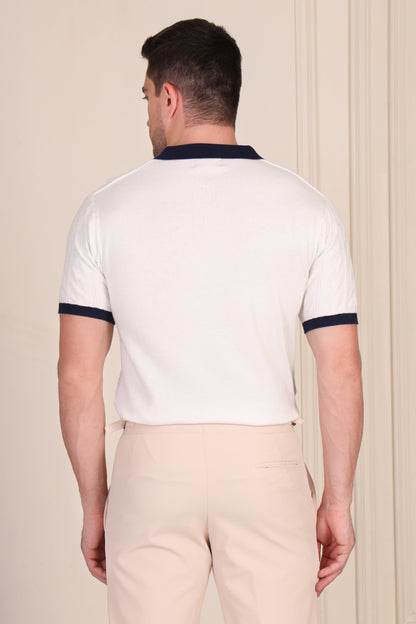 White Diamond Cable Knit Polo by ITALIAN VEGA®