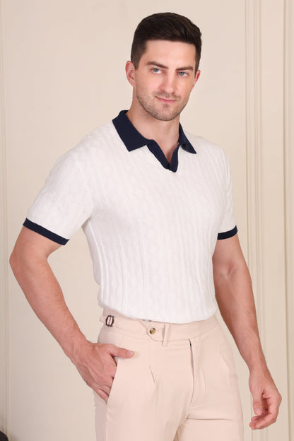 White Diamond Cable Knit Polo by ITALIAN VEGA®