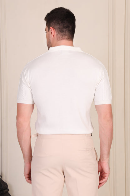 White Cable Knit Polo by ITALIAN VEGA®