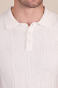 White Cable Half Sleeve Knit Polo by ITALIAN VEGA®