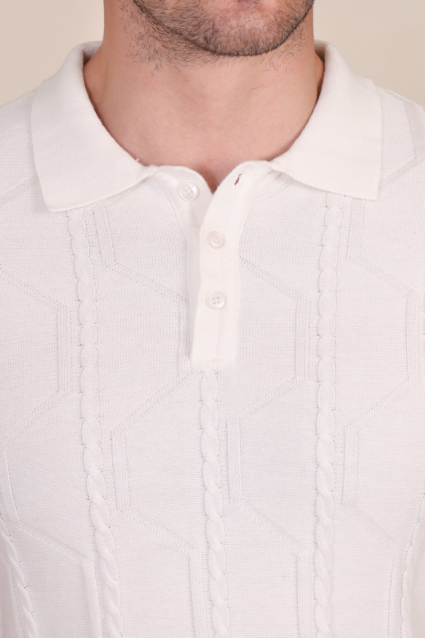White Cable Knit Polo by ITALIAN VEGA®