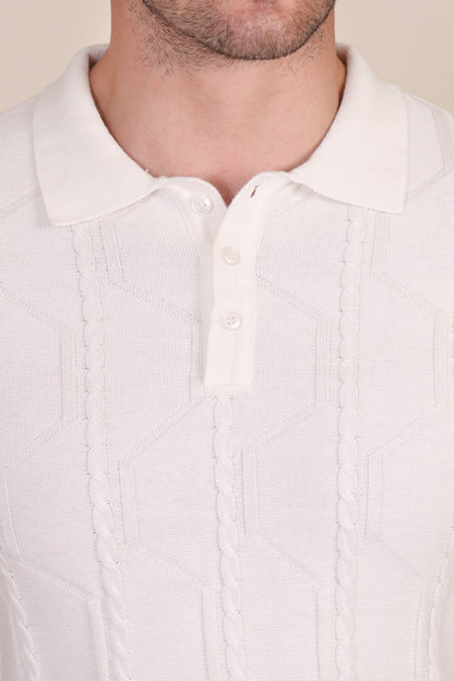 White Cable Knit Polo by ITALIAN VEGA®