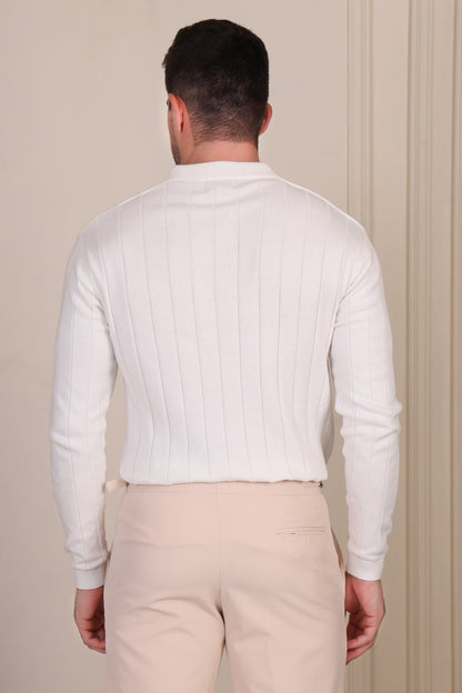 White Knit Polo Full Sleeves | Wide Ribbed by ITALIANVEGA®