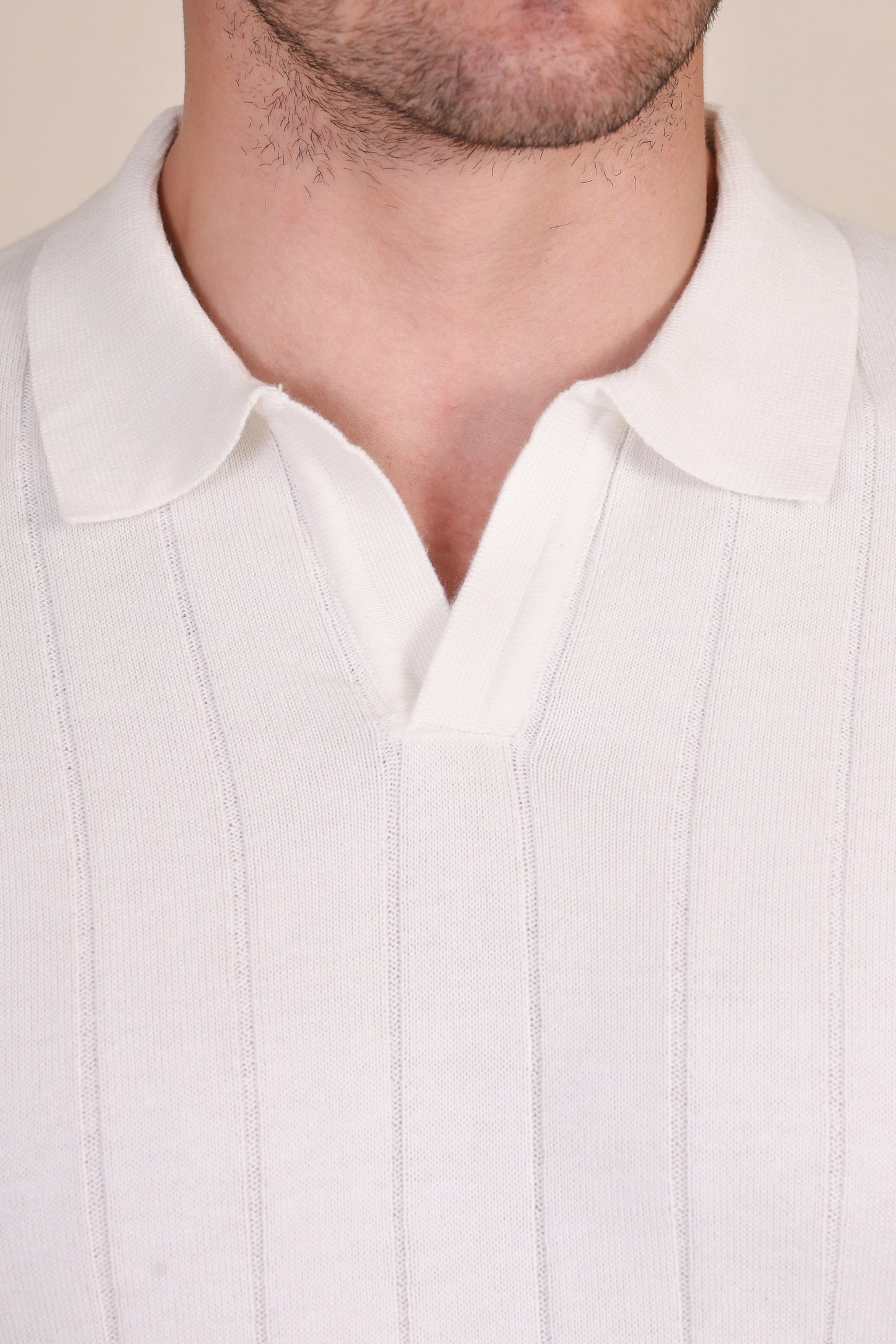 White Knit Polo Full Sleeves | Wide Ribbed by ITALIANVEGA®