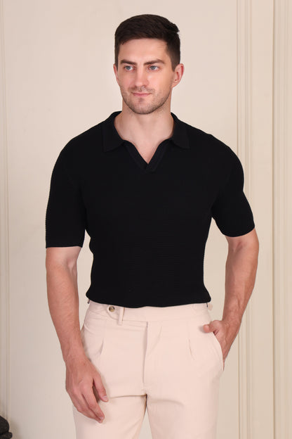 Black Flat Knit Polo by ITALIANVEGA®
