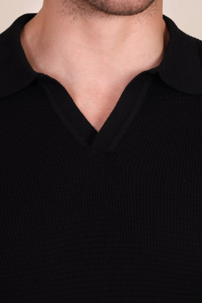 Black Flat Knit Polo by ITALIANVEGA®