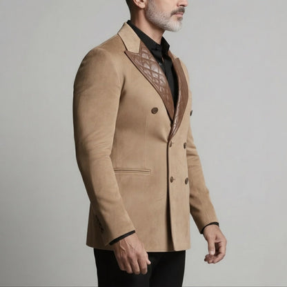 Luxury Beige Suede & PU Leather Blazer – Italian Vega® Signature Edition