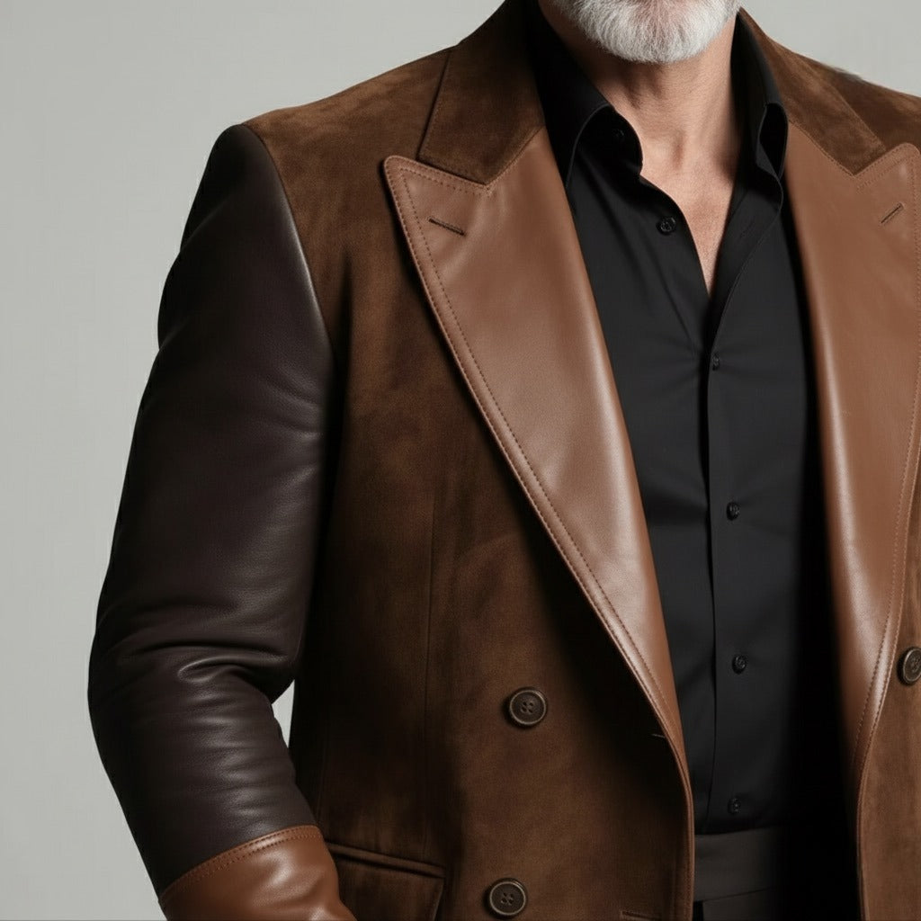 Luxury Brown Suede & PU Leather Blazer – Italian Vega® Signature Edition