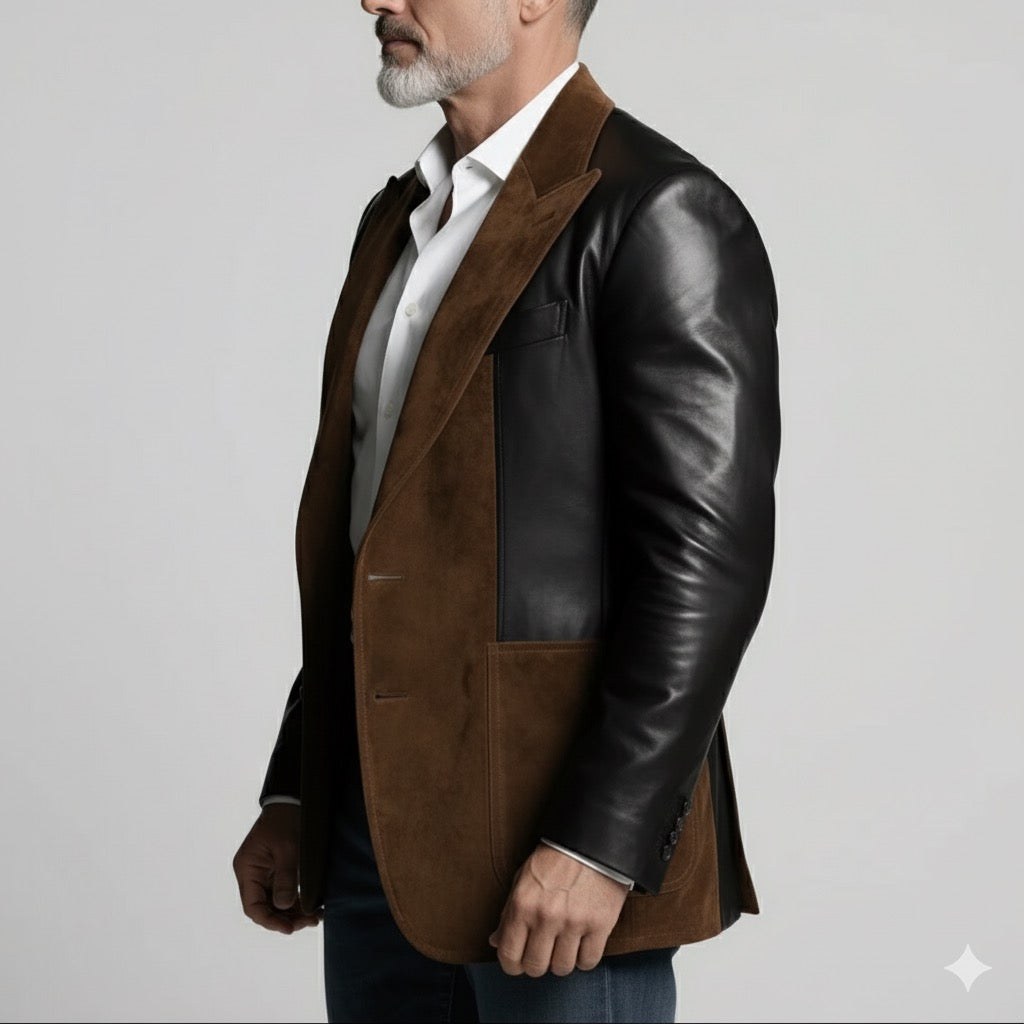 Luxury Brown & Black Suede Blazer – Italian Vega® Signature Edition