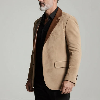 Luxury Beige Single Breasted Suede & PU Leather Blazer – Italian Vega®