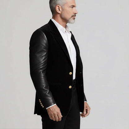 Luxury Black Suede & PU Leather Blazer – Italian Vega® Signature Edition