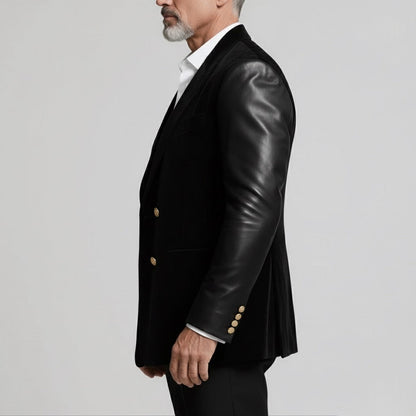 Luxury Black Suede & PU Leather Blazer – Italian Vega® Signature Edition