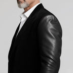 Luxury Black Suede & PU Leather Blazer – Italian Vega® Signature Edition