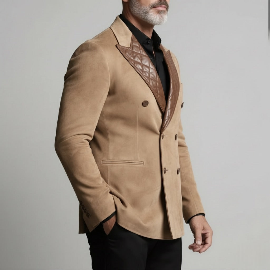 Luxury Beige Suede & PU Leather Blazer – Italian Vega® Signature Edition
