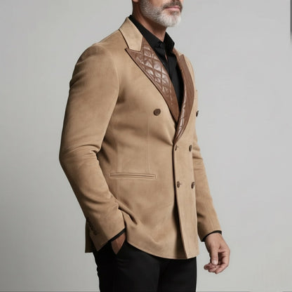 Luxury Beige Suede & PU Leather Blazer – Italian Vega® Signature Edition