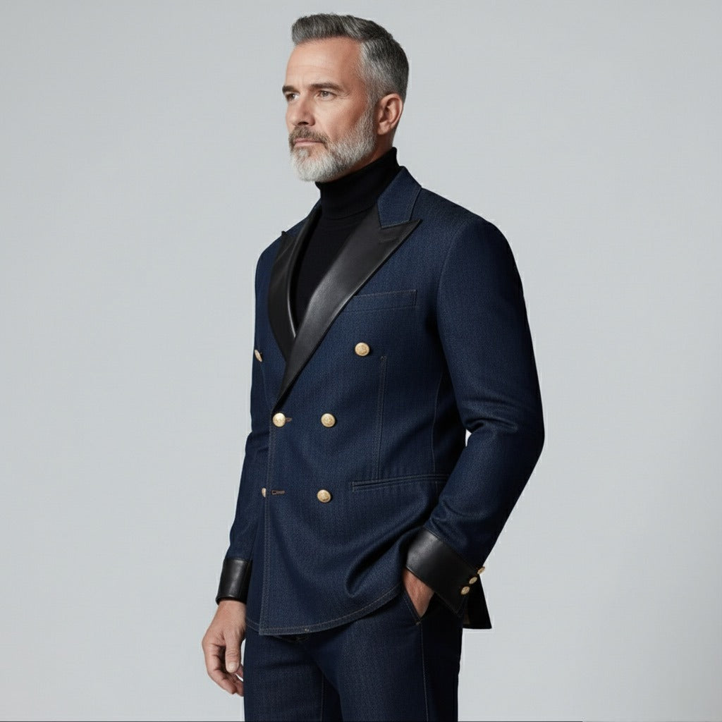 Luxury Denim & PU Leather Blazer – Italian Vega®