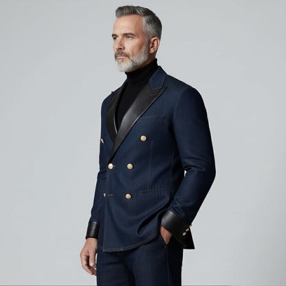 Luxury Denim & PU Leather Blazer – Italian Vega®