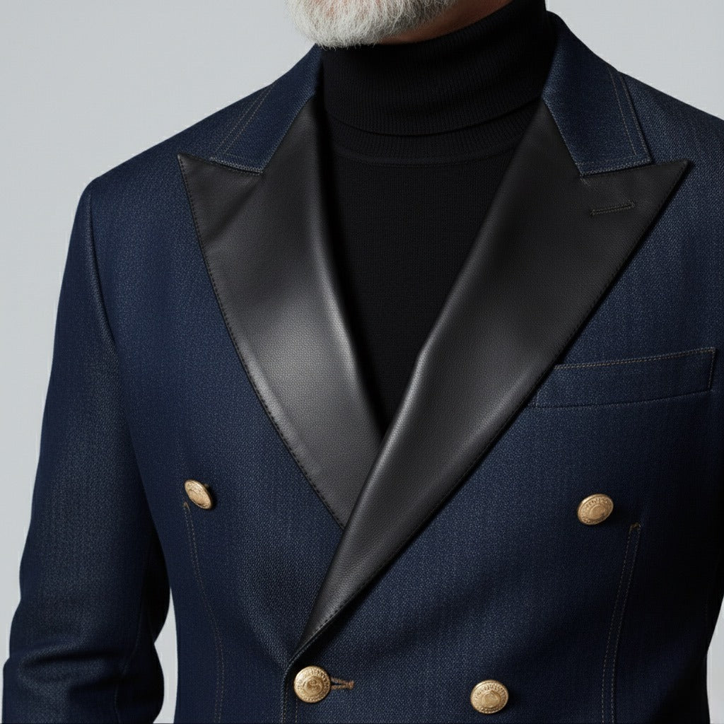 Luxury Denim & PU Leather Blazer – Italian Vega®